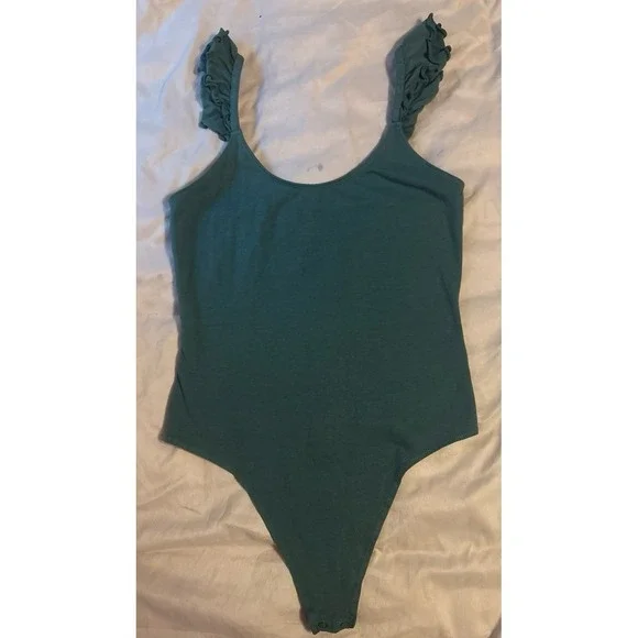 American Eagle Green Ruffle Strap Tank Top Bodysuit,‎ Medium - Picture 3 of 6
